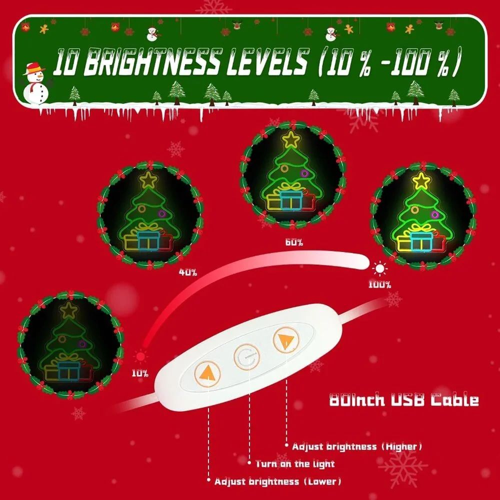 Green Christmas Neon Sign Led Candy Dimmable Light Up Sign for Party Kids Gift
